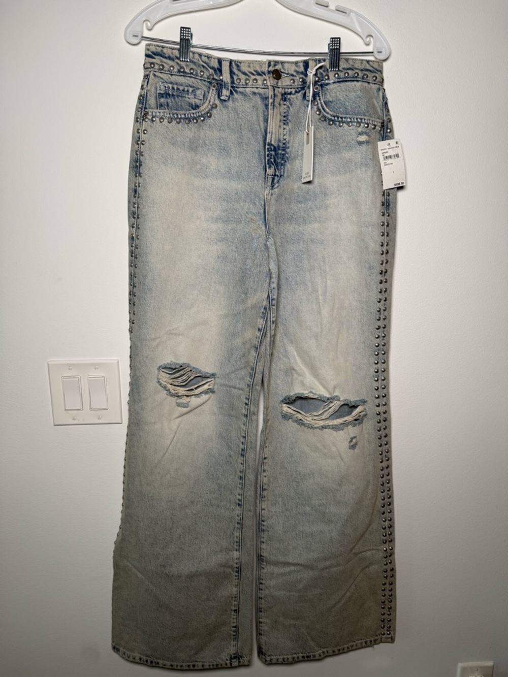 Good American - Good Standard Ease Studded High Waist Wide Leg Jeans